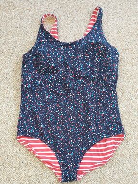 Lands' End Stars And Stripes Reversible One Piece Bathing Suit Size 18